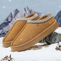 2024 Herren-Hausschuhe aus Fleecefell, warm, dicke Sohle, Schwammsohle, Baumwollschuhe, Winter ohne Absatz, Freizeit-Baumwollschuhe für Herren