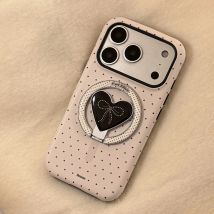 Korean Polka Dots Love Heart Bracket Magnetic Phone Case for iPhone 17 Air 16 15 14 13 12 mini 11 Pro Max Shockproof Hard Cover