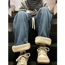 Men's Winter Jeans Fleece-Lined Brushed Thick Warm Denim Pants Korean Style Straight Fit Insulated Trousers Asians Size M-3XL