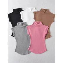 Camisetas sin mangas con cuello alto para mujer, Tops sexys de verano, jerséis ajustados lisos, camisetas informales, ropa de calle femenina, camisetas básicas