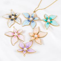2pcs Stainless Steel Enamel Retro Irregular Petal Flower Earring Charm Gold Plated Pendant Base for DIY Necklace Jewelry Making