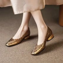 Fashionable and Comfortable Square-toe Shallow-mouth Single Shoes 2025 Spring New Block Heel Temperament Casual Women's Shoes