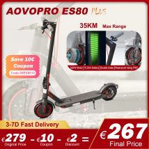 AOVOPRO-patinete eléctrico ES80 para adulto, monopatín con neumáticos de 350 pulgadas, 31 KM/H, velocidad máxima de 8,5 W, 10,5 Ah, Control por aplicación inteligente