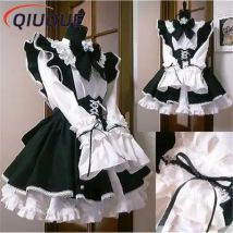 Damen Dienstmädchen-Outfit Anime Langes Kleid Schwarz-Weißes Schürzenkleid Lolita-Kleider Herren Café Cosplay Kostüm Горничная Mucama