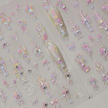 1pcs Cute Butterfly Candlestick Nail Sticker Luxury 5D Crystal Diamond Self Adhesive Nail Art Stickers DIY Nail Decoration Parts