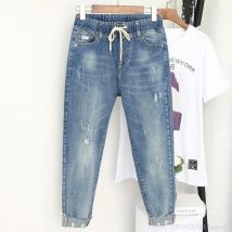 Frühling sommer plus größe jeans frauen stretch fett schwester neun-punkt hosen waren dünne hohe taille hosen plus größe 5xl