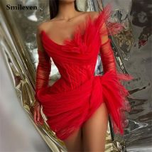 Smile ven rote Mini-Ballkleider Korsett kurze Abendkleid Spitze über knielangen schwarzen Frauen Abschluss ball Party kleider angepasst