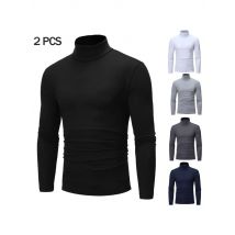 2Pcs Autumn Winter Mens Thermal Underwear Basic Bottoming Plain T-shirt Slim Fit Turtleneck Pullover Thermo Undershirt Male Tops