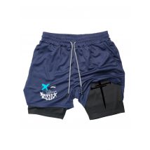 2-in-1-Sportshorts für Herren, leichte Lauf-Workout-Shorts, lockere Passform, elastische Taille, zufälliges Druckdesign, Sport, normale Passform