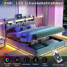 Rosahqnda 90/140/160*200cm Doppelbett,Kopfteil mit LED-Beleuchtung,USB-Anschlüssen und Ablagefach,Stauraumbett,Gästebett,Samt