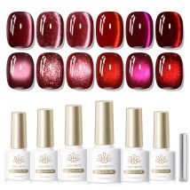 BORN PRETTY 6 Bottles 7ml Red Cat Magnetic Gel Ultra Shine Semi Permanent Soak Off UV Gel Nail Polish Manicure Set