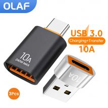 Adaptador OTG USB 3,0 a tipo C de 10A, adaptador USB hembra a tipo c macho, adaptador de carga rápida OTG USB C para Xiaomi, Samsung, portátil y PC