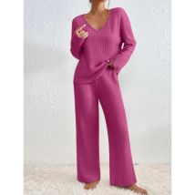 Frauen Schwarz Zwei-Stück Set Herbst Neue Mode Lässig V-ausschnitt Pit Streifen Hosen Set Solide Rippen Loungewear Damen kleidung