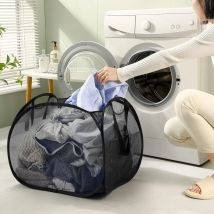 90l zusammen klappbarer Wäsche korb aus Mesh, faltbarer Wäsche korb mit Seiten tasche, abnehmbarer Wäsche korb mit Griff