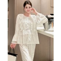 2025 Autumn Winter Sweet Prinsess Velvet Pajamas Women Long Sleeve Pants Two Piece Set Palace Soft Warm Nightgown Sleepwear