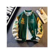 2025 New Spring Men's Woolen Jacket Embroidered Vintage Style Korean Trendy Baseball Uniform Patchwork Leather Coat