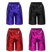 Kids Boys Metallic 1/2 Pants Shiny Gymnastics Jazz Shorts Hip Hop Costume Girls Street Dancewear Pants Party Stage Performance
