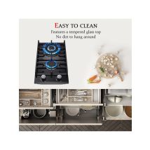 TopStrong 2 Burners 30cm Kitchen Built in Tempered Glass NG/LPG Dual Fuel Gas Hob UKGCT-B02