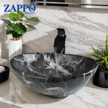 ZAPPO Lavandino rettangolare marmorizzato con rubinetto Scarico Lavelli in ceramica Lavandino da bagno ovale Ciotola sopra il bancone con miscelatore