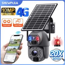 SHIWOJIA Solar-Kamera 4G SIM 5K 10MP 20-fach Zoom Dual-Objektiv Aufnahme Humanoid-Tracking Outdoor WLAN-Kamera Metall Wasserdicht