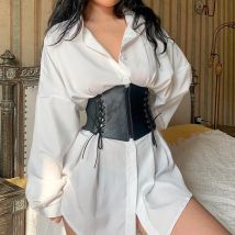 Mode Punk Korsett Breite Gürtel Frauen Abnehmen Körper Elastische Bustier Bund PU Leder Hip Hop Gothic Kleid Gürtel Body Shaper