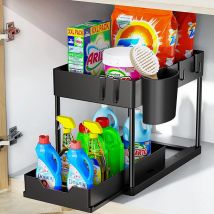 2-poziomowy organizer pod zlew Szafka przesuwna Kosz Organizer Regał do przechowywania z haczykami