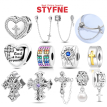 Original Charms 925 Silver Shiny Zircon Cross Beaded Bible Safety Chain Fit Diy Exquisite Bracelet Jewelry Gift Making for Women