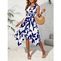 Strand Frauen Midi Kleid 2024 Sommer Neue Plus Größe Maxi Lange Einteiliges Kleid Elegante Casual Blatt Gedruckt Saum Kleid vestidos Weibliche