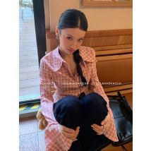 Zoki Y2K Rosa Plaid Shirts Frauen Schlank Vintage Flare Hülse Bluse Harajuku Retro Amerikanischen Casual Design Weiblichen Frühling Neue Tops