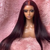 99J farbige 26 Zoll Burgund synthetische gerade Spitze-Front-Perücke für schwarze Frauen mit Babyhaar hitzebeständige Faser tägliche Perücke