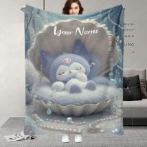 Decke mit individuellem Namen, verträumtes Muschel- und Perlenmuster, bezauberndes Plüschtierfoto, perfektes Geburtstagsgeschenk, weich und warm