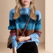 Heliar Retro gestreifte Pullover Frauen lässig lose Streetwear gestrickte Pullover fallen Vintage Lady Roll kragen pullover Design Pullover