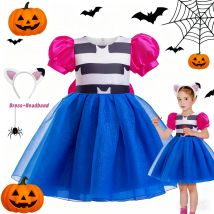 Baby Girls Gabbys Cat Mesh Dresses with Headband Party Halloween Christmas ChildrenCartoon Gabby Dollhouse 2PCS Cosplay Costume