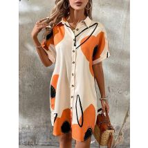 2025, neues Sommer-Alltags-Casual-Damen-Kurzarm-Hemdkleid, süße Mode, einreihiges Kleid, Blumendruck, elegantes Kleid