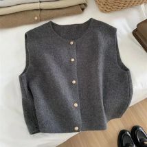 Basic Tanks Women Autumn Knitted Korean Cardigan Casual All-Match Solid Sleeveless Fashion Tops Slim Warm Loose Sweater Vest