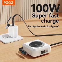 Cavo di ricarica rapida retrattile PZOZ da USB-C a Type-C e Lightning per iPhone 17 16 15 13 11 Pro Max, cavo caricabatterie da 100W