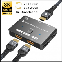 8K HDMI-Switch 1 In 2 Out 2 In 1 Out Bidirektional 8K@60Hz 4K@120Hz HDMI 2.1 Switcher 2X1 1X2 Zwei-Wege-Konverter-Adapter-Splitter