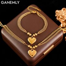 GANEMLY 316L Edelstahl Metall Herz Liebe Charme Halskette Armbänder Wasserdicht Schmuck Set Metallic Kette Für Frauen Dame Geschenk