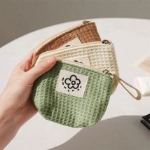Cute Little Flower Mini Makeup Bag, Fashionable Simple Waffle Pattern Coin Purse, Portable Lipstick Sanitary Napkin Toiletry Bag