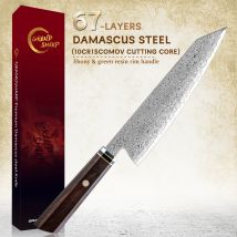 Japanisches Küchenmesser, Damaskus-Edelstahl, 67-lagig, Kiritsuke-Klinge, Ebenholzgriff, Koch- und
