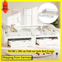 Comanlai Ausziehbares Schlafsofa 90 x 200 cm, Einzelbett mit 2 Schubladen, Doppelbett mit Lattenrost aus Holz, ausziehbarer Bettrahmen, Weiß
