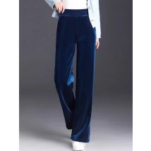 Golden Velvet Wide Legged Pants 2024 Spring and Autumn High Waist Hanging Good Casual Pants Blue Loose Straight Women's Pants6XL