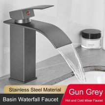 Bad Wasserhahn Waschbecken Heißes Und Kaltes Wasser Mischer Eitelkeit Wasserhahn Gun Grau Finish Deck Montieren Waschbecken Mixer Wasserfall Waschbecken Wasserhahn