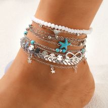 12 Teile/satz Böhmischen Shell Perlen Seestern Fußkettchen Set für Frauen Retro Sommer Strand Multilayer Fuß Kette Mode Schmuck Geschenke