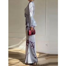 Elegant Lapel Long Sleeved Top+Skirt Outfit Fashion High Waist Slim Fit Party Suit Autumn New Floral Print Women's Two Piece Set