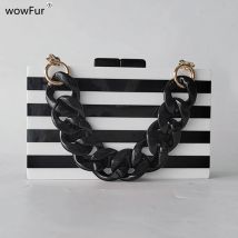 Weiß schwarz gestreifte Silber kette Marke Designer Luxus Acryl Clutch Frauen Party Prom Abend Geldbörse Handtaschen lässig Minit asche