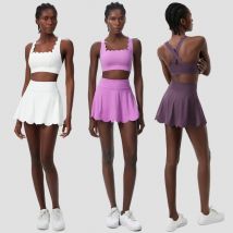 Frauen Sommer Tennis Kleidung Einfarbig Outdoor Gym Lauf Anzug Atmungsaktiv Schnell Trocknend Workout Kurze Sportswear Weibliche Yoga Set