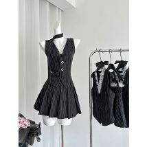 Sommer Frauen Koreanische Mode Urlaub Kpop 2000er Jahre Ästhetische Gestreifte Outfits 2-teiliges Set Spitzenweste + Y2k Preppy Mini Faltenrock