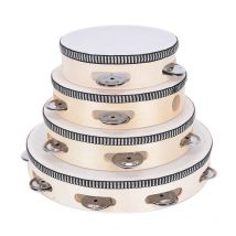 1Pc Wooden Tambourine 4/6/8/10-Inch Beige Rim with Metal Jingles Musical Educational Percussion Instrument for Concert Church Pa