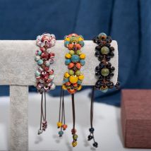 Bransoletka z wielobarwnych ceramicznych koralików, ręcznie robiona, pleciona, regulowana, w stylu boho vintage, biżuteria dla kobiet i mężczyzn, etniczne akcesoria, prezent.